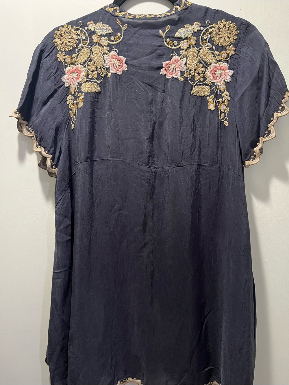 Johnny Was Navy Tunic with Gold and Pink Floral Embroidery - Picture 6 of 8